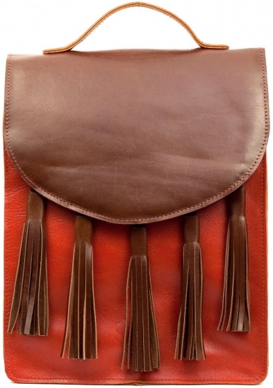 Kožený batoh s třásněmi  204F - hnědo/rezavý